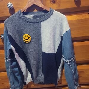Colorblock Sweater with Denim Sleeves